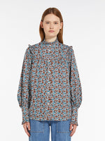 Printed twill shirt with ruches