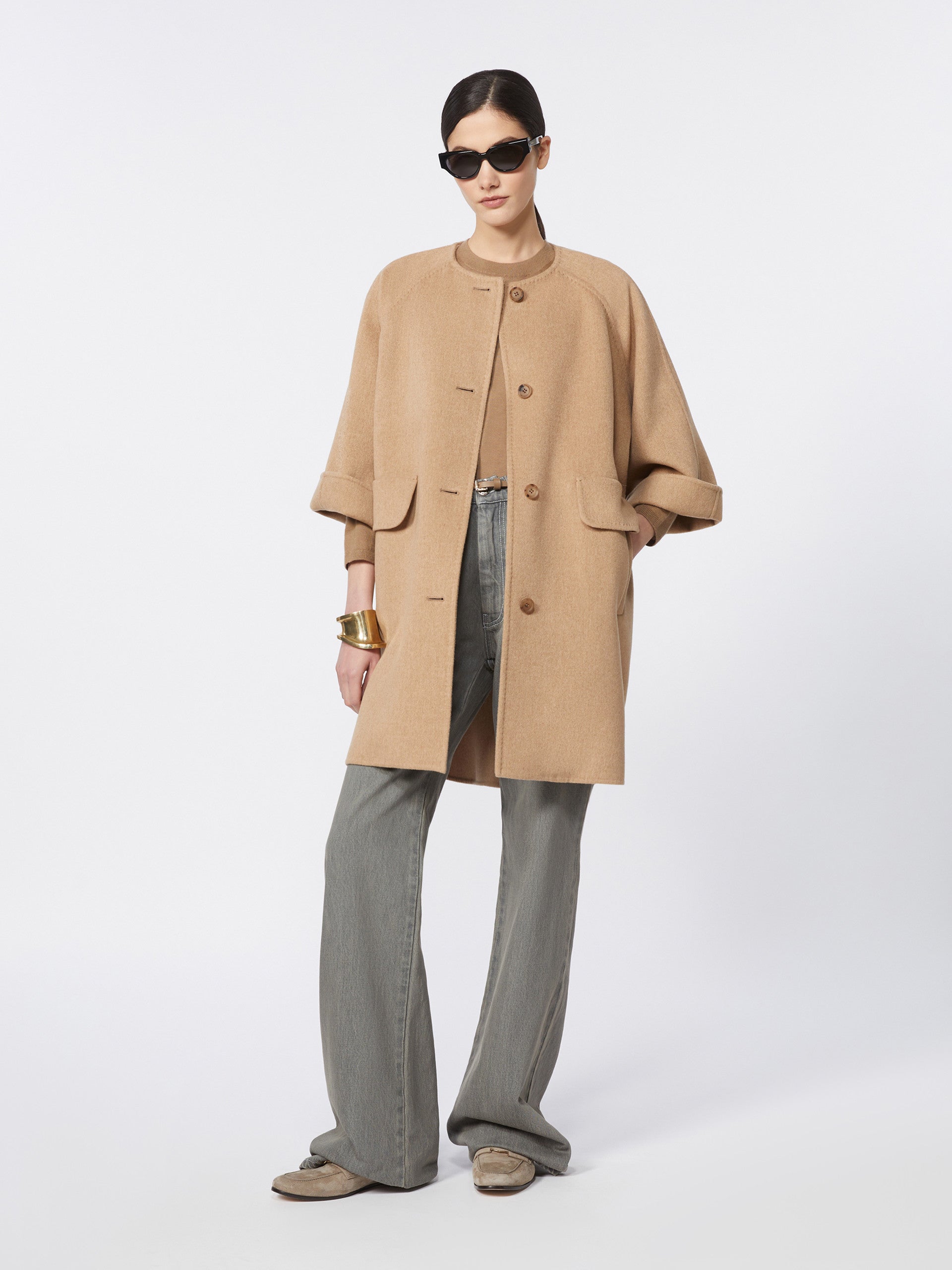 Camel Broadcloth Coat for Women - Hazelnut Brown - Max Mara UAE