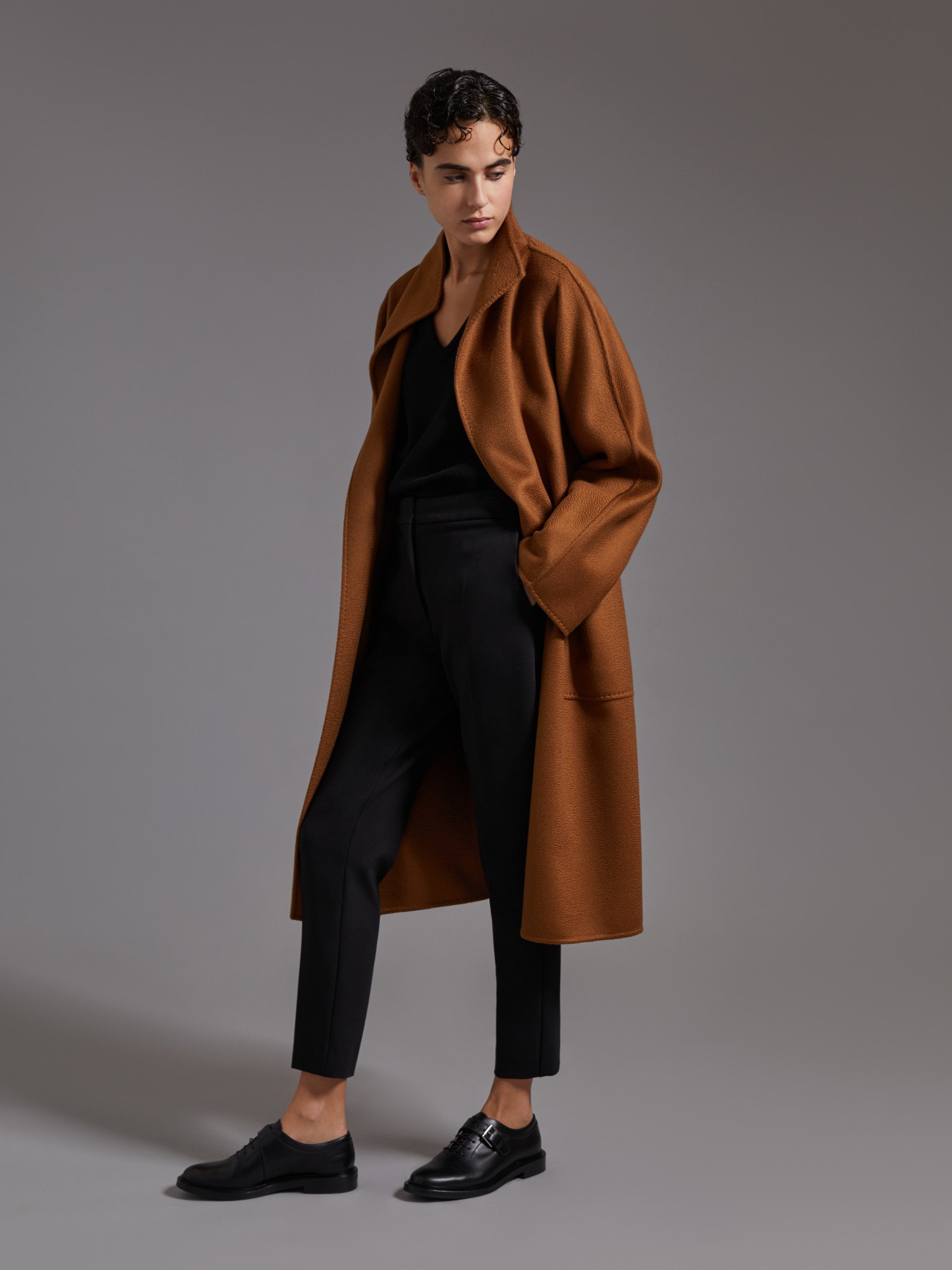 Midi cashmere cardigan coat - Tobacco