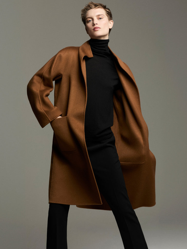 Midi cashmere cardigan coat - Tobacco