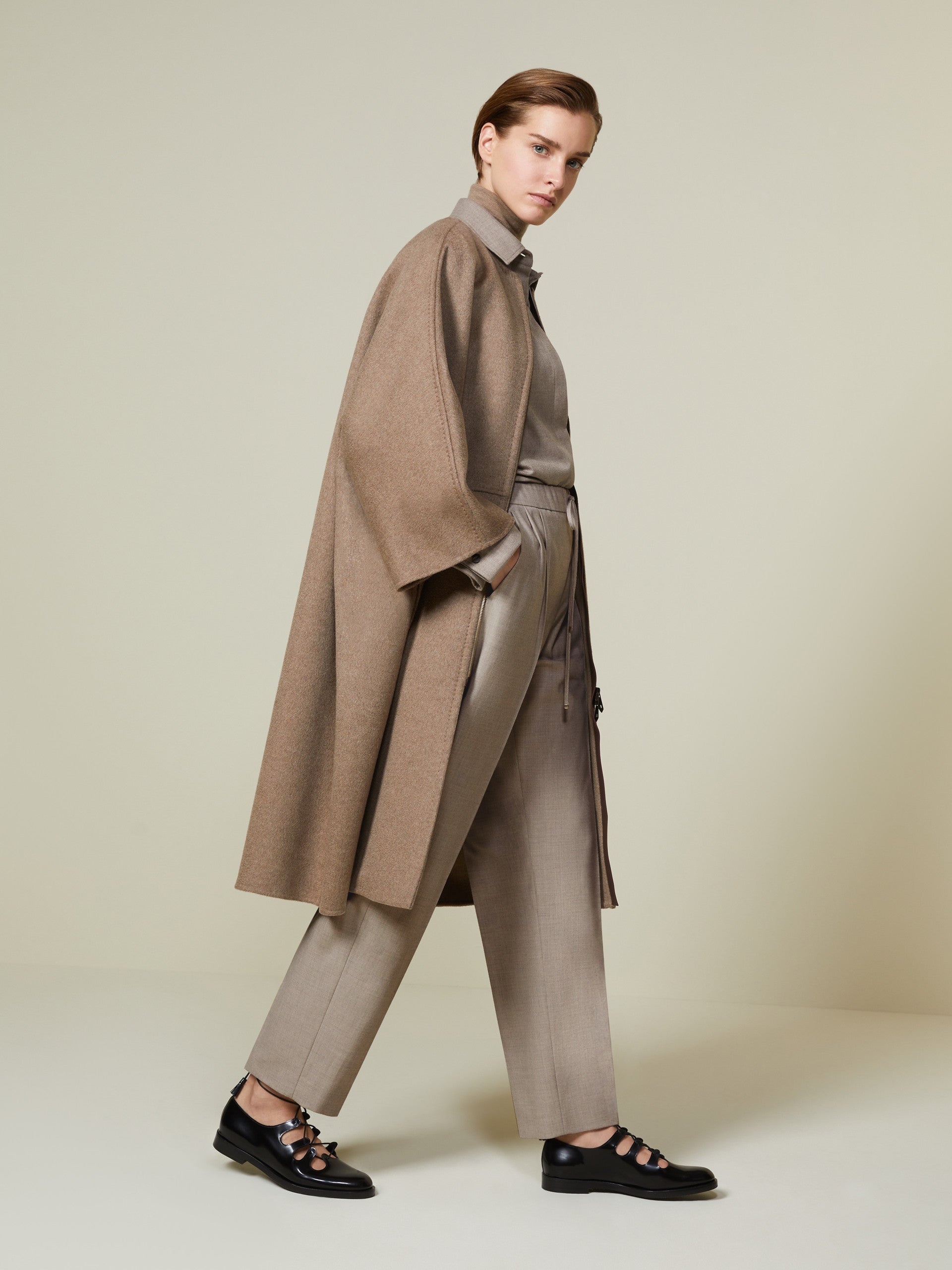 Double cashmere cape coat