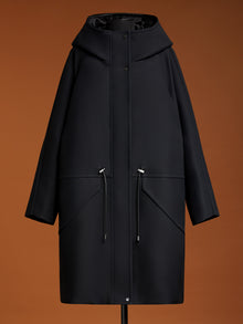 Oversized parka in wool and silk double fabric