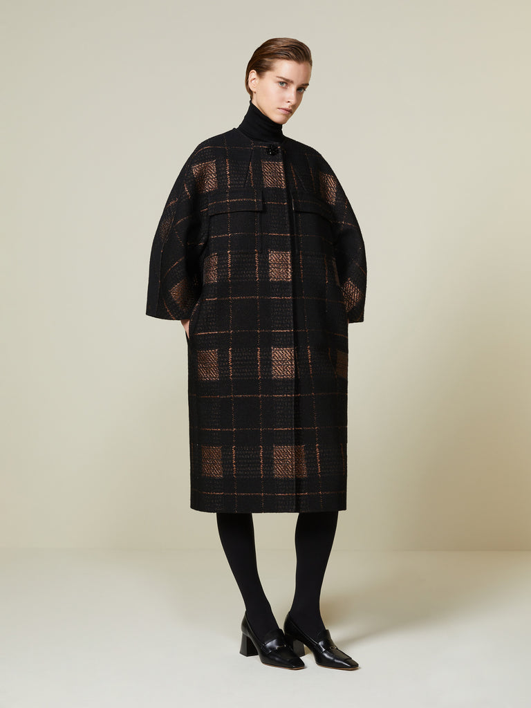 Lamé jacquard cocoon coat