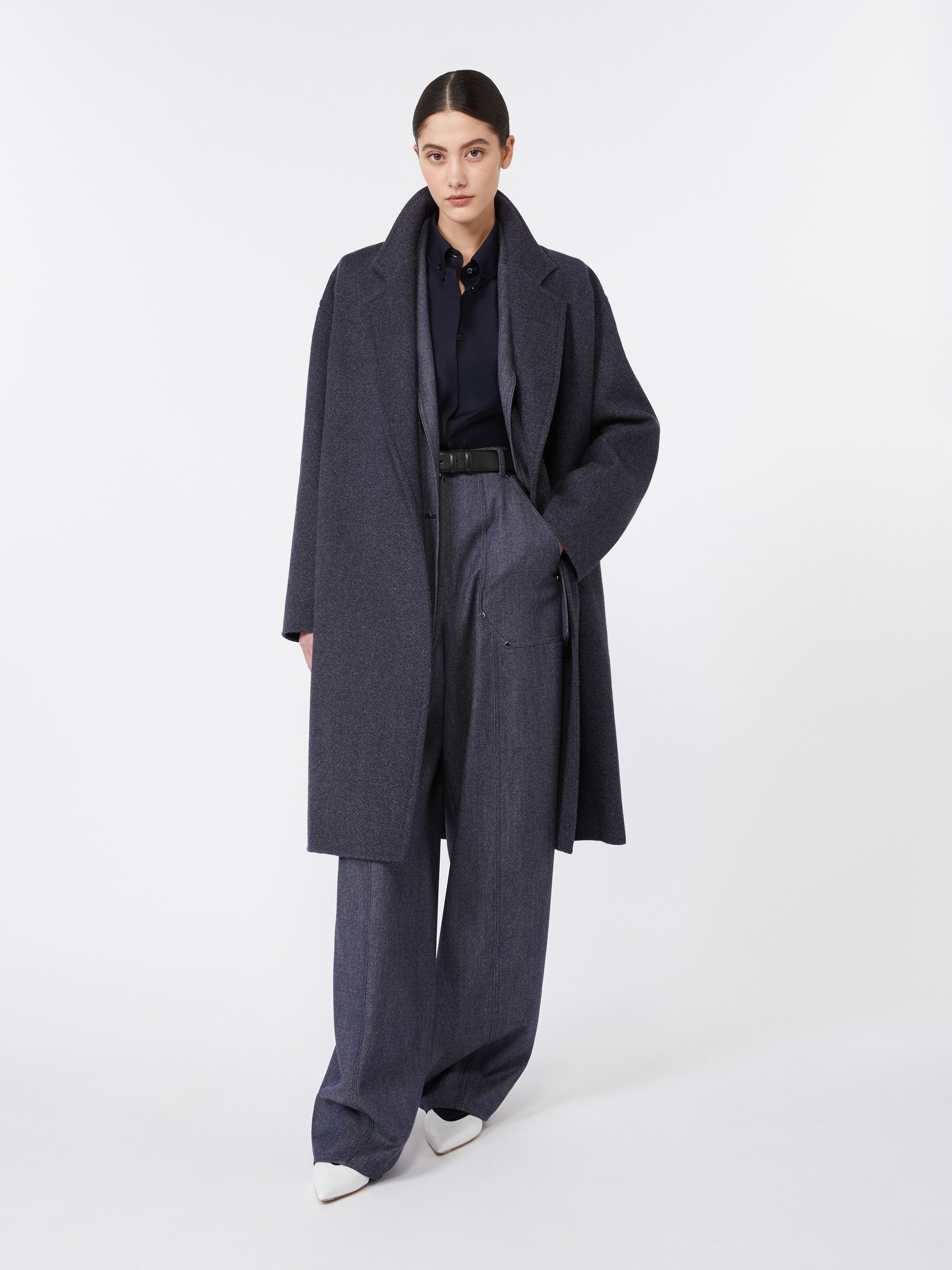 Denim-Effect Wool Coat for Women - Ultramarine - Max Mara UAE