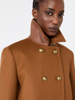 Double-Breasted Wool Broadcloth Coat for Women - Tobacco - Max Mara UAE