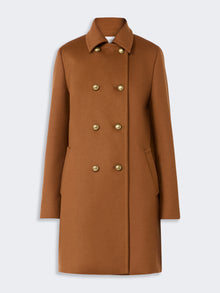 Double-Breasted Wool Broadcloth Coat for Women - Tobacco - Max Mara UAE