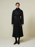 Technical fabric pleated redingote coat