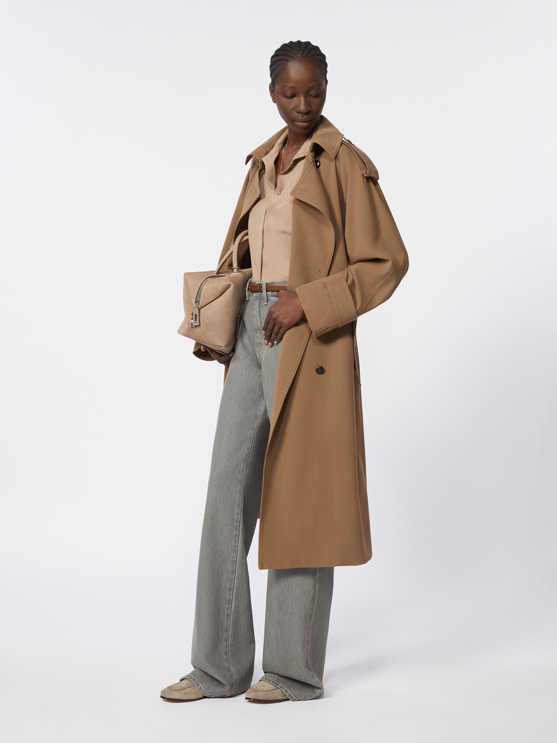 max mara water-repellent wool gabardine trench coat for women
