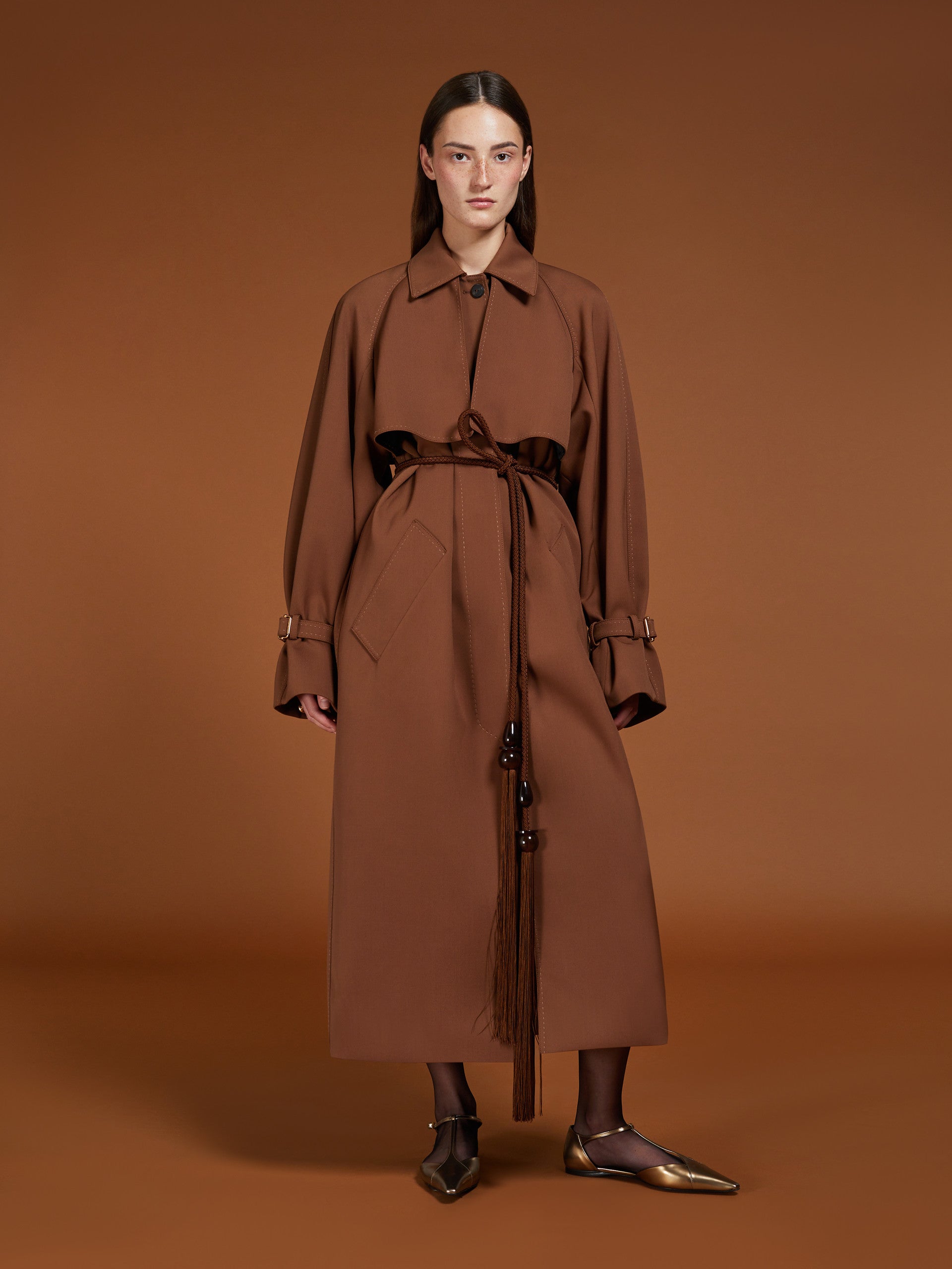 Oversized Trench Coat In Water-Repellent Gabardine for Women - Tobacco - Max Mara UAE