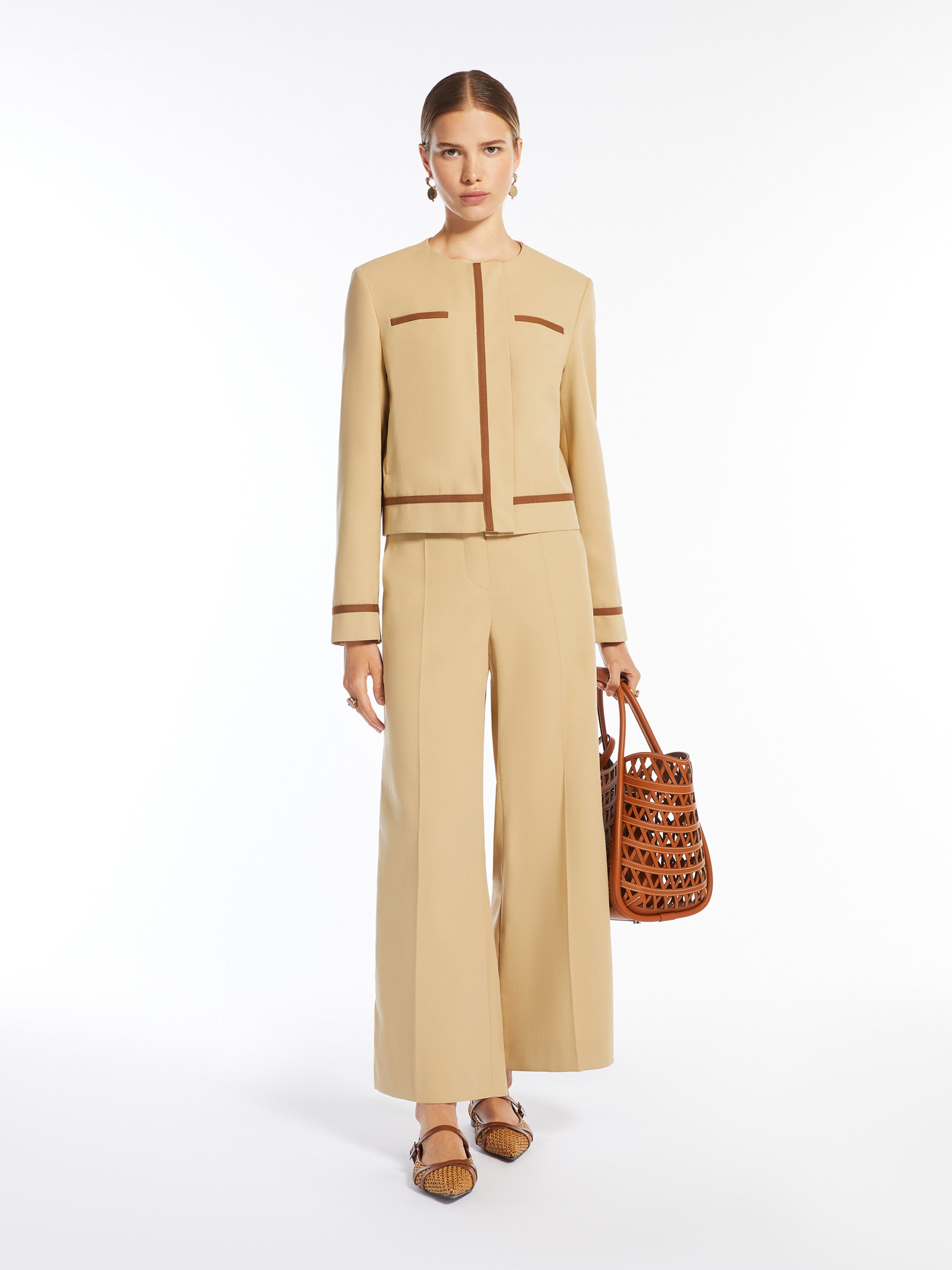 Cotton Twill Crew-Neck Jacket for Women - Sand - Max Mara UAE