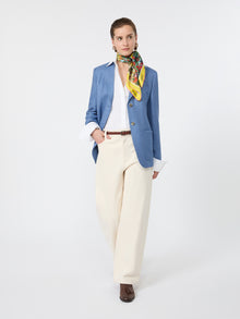 Single-Breasted Wool And Silk Canvas Blazer for Women - Light Blue - Max Mara UAE