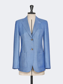 Single-Breasted Wool And Silk Canvas Blazer for Women - Light Blue - Max Mara UAE
