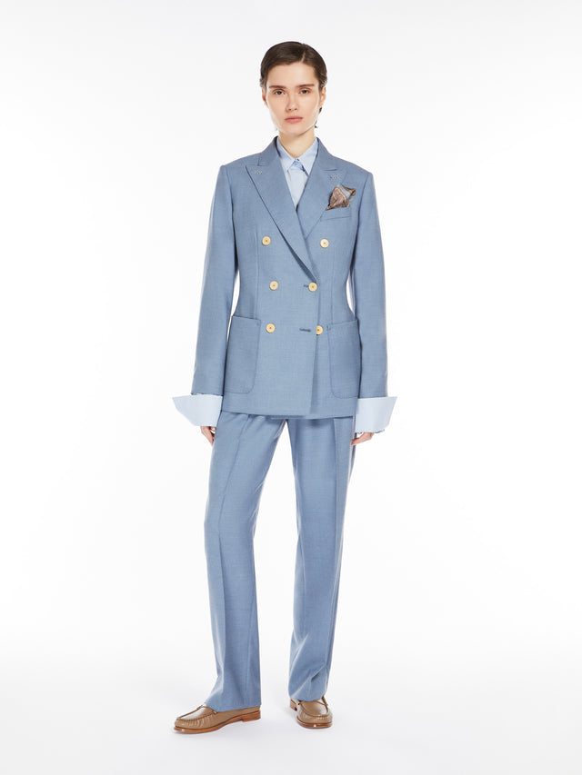 Wool, Mohair And Silk Basketweave Blazer for Women - Water - Max Mara UAE