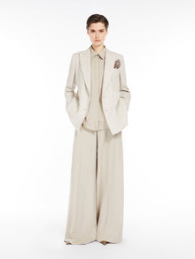 Double-Breasted Blazer In Wool, Linen And Silk Frisé for Women - Sand - Max Mara UAE
