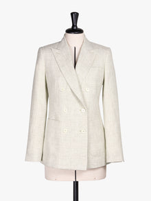 Double-Breasted Blazer In Wool, Linen And Silk Frisé for Women - Sand - Max Mara UAE