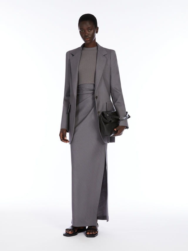 Single-Breasted Wool, Mohair And Silk Blazer for Women - Medium Grey - Max Mara UAE