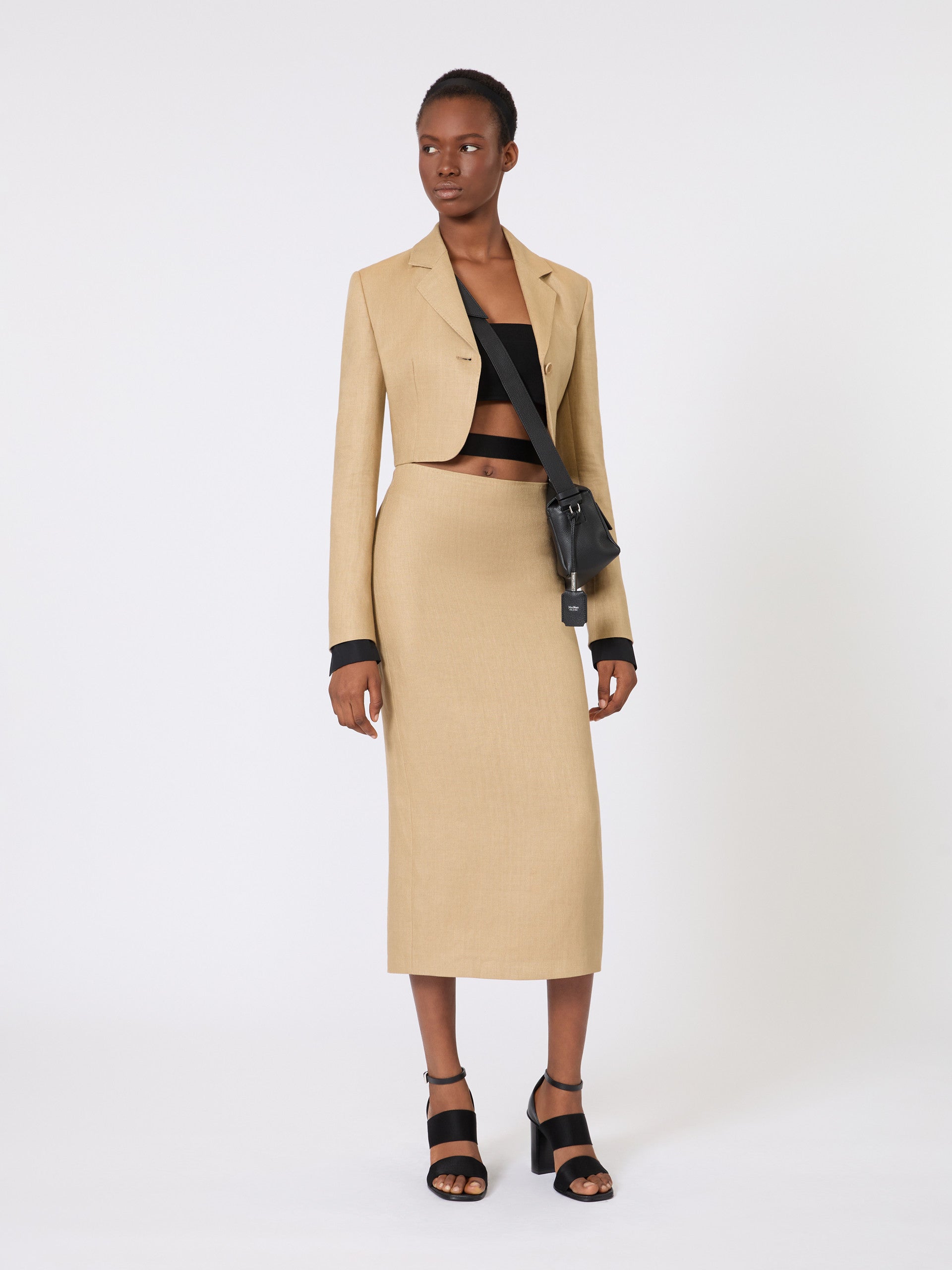 Cropped jacket in linen twill