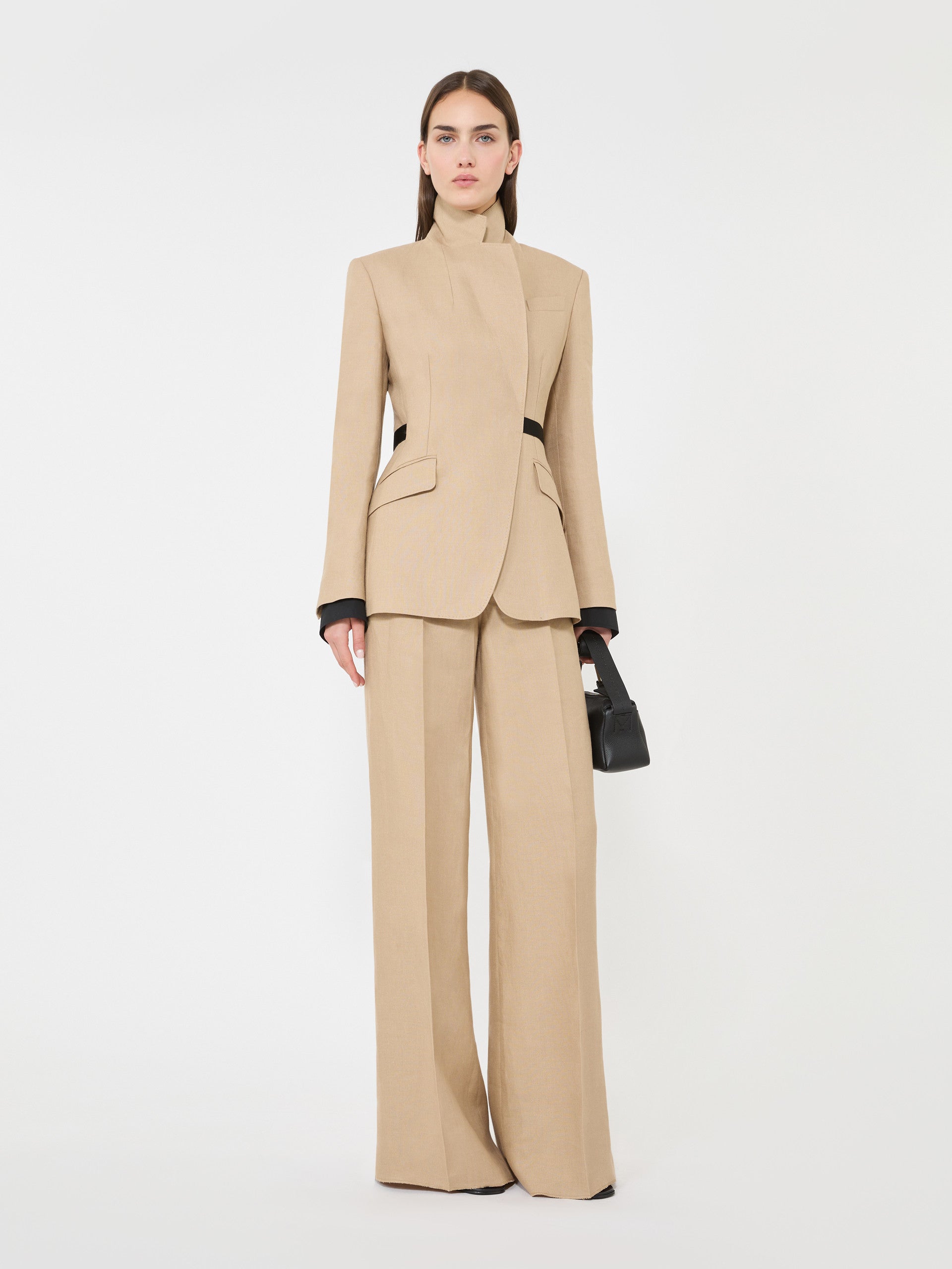 max mara double-breasted blazer in pure linen natté for women