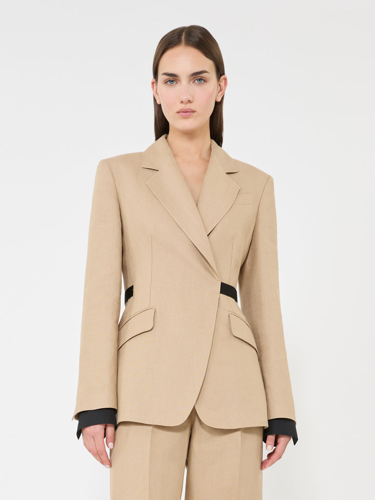 max mara double-breasted blazer in pure linen natté