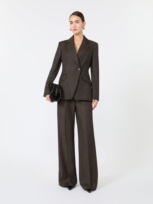 max mara denim-look wool fitted-waist blazer for women