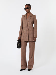 Double-Breasted Glen Plaid Wool Blazer for Women - Camel - Max Mara UAE