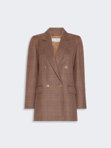Double-Breasted Glen Plaid Wool Blazer for Women - Camel - Max Mara UAE