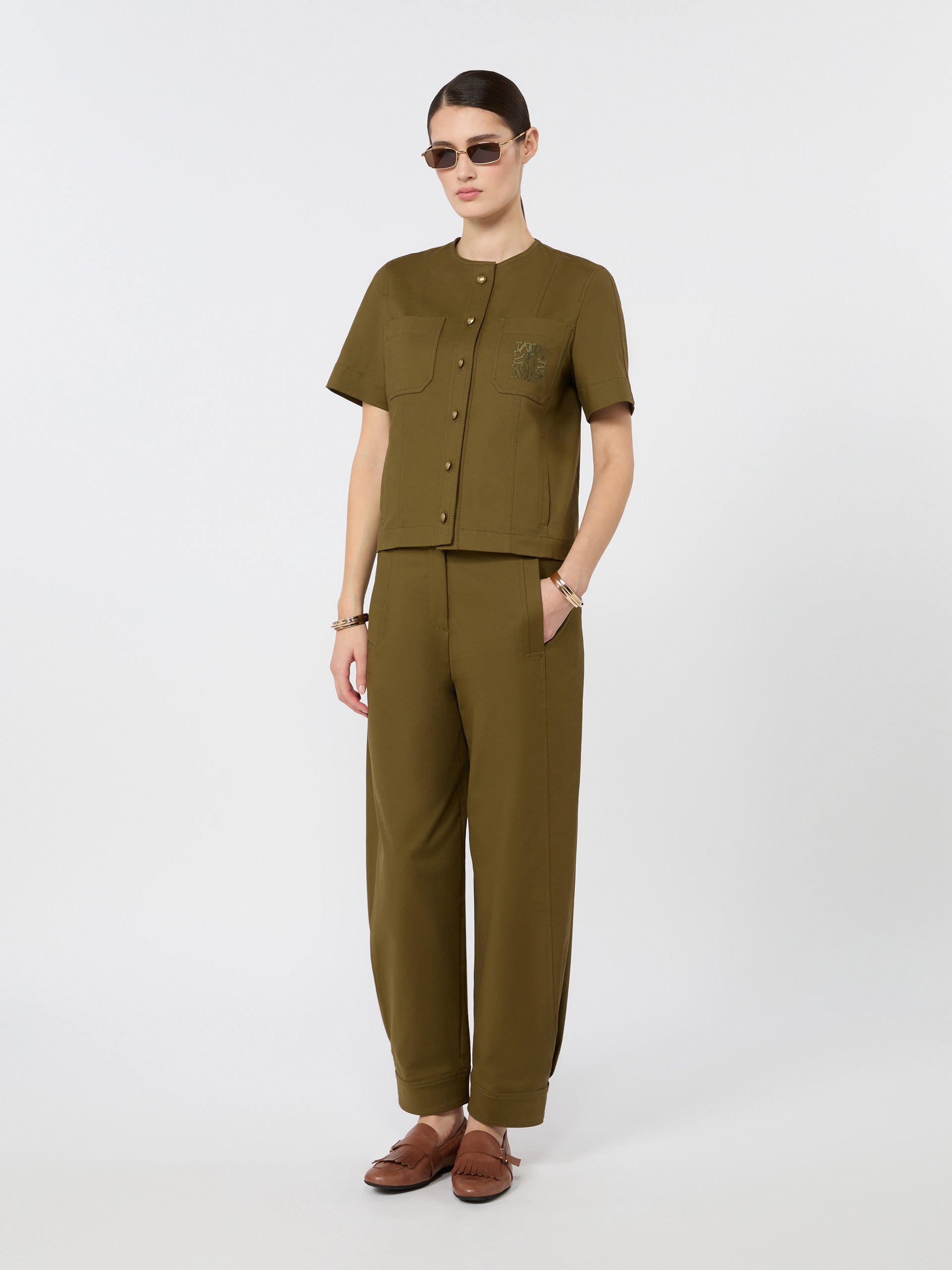 Stretch Cotton Canvas Jacket for Women - Kaki - Max Mara UAE
