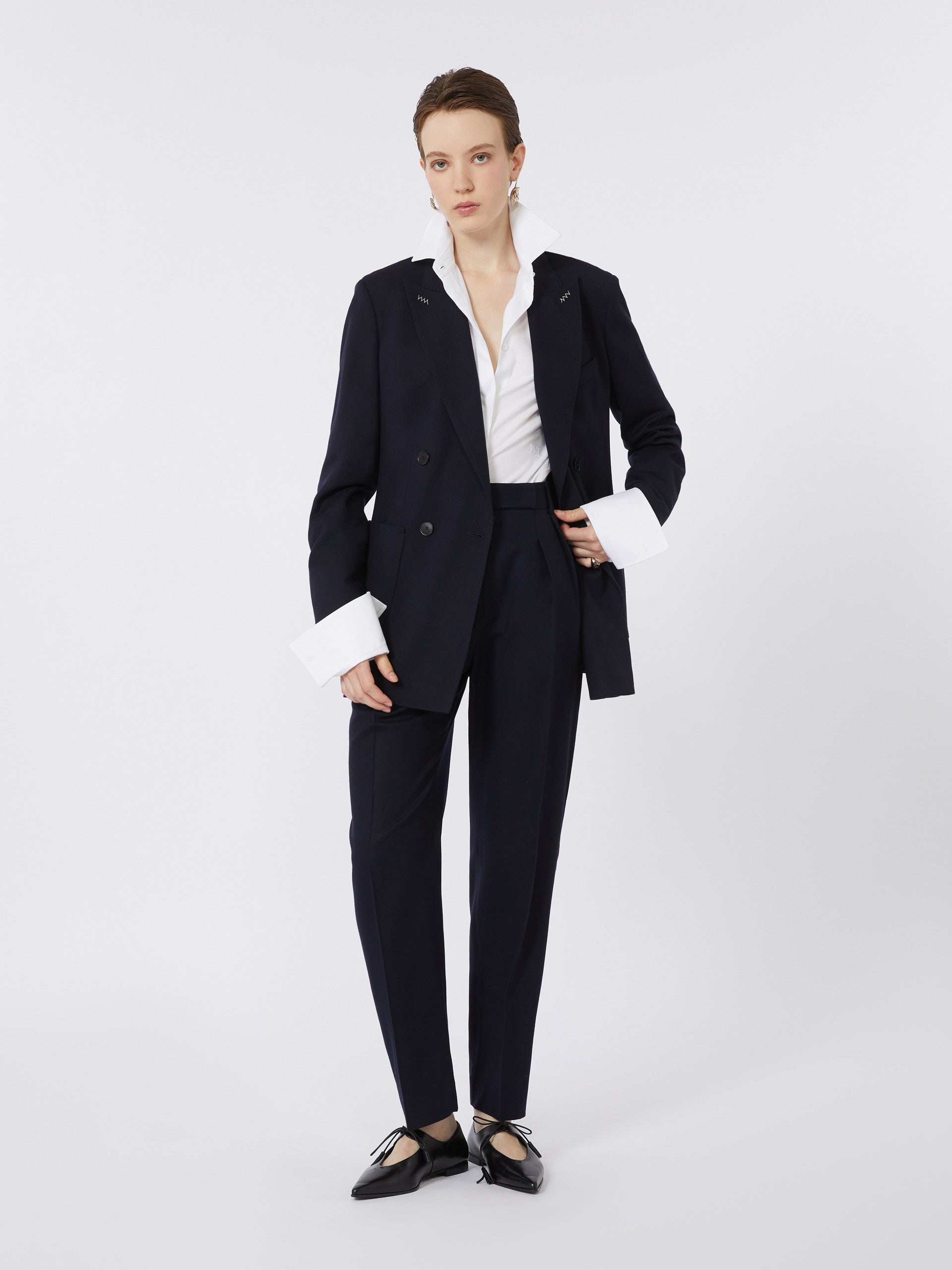 Double-Breasted Wool Foule Blazer for Women - Ultramarine - Max Mara UAE