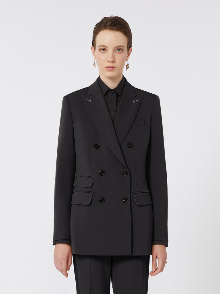 Double-breasted wool granite blazer