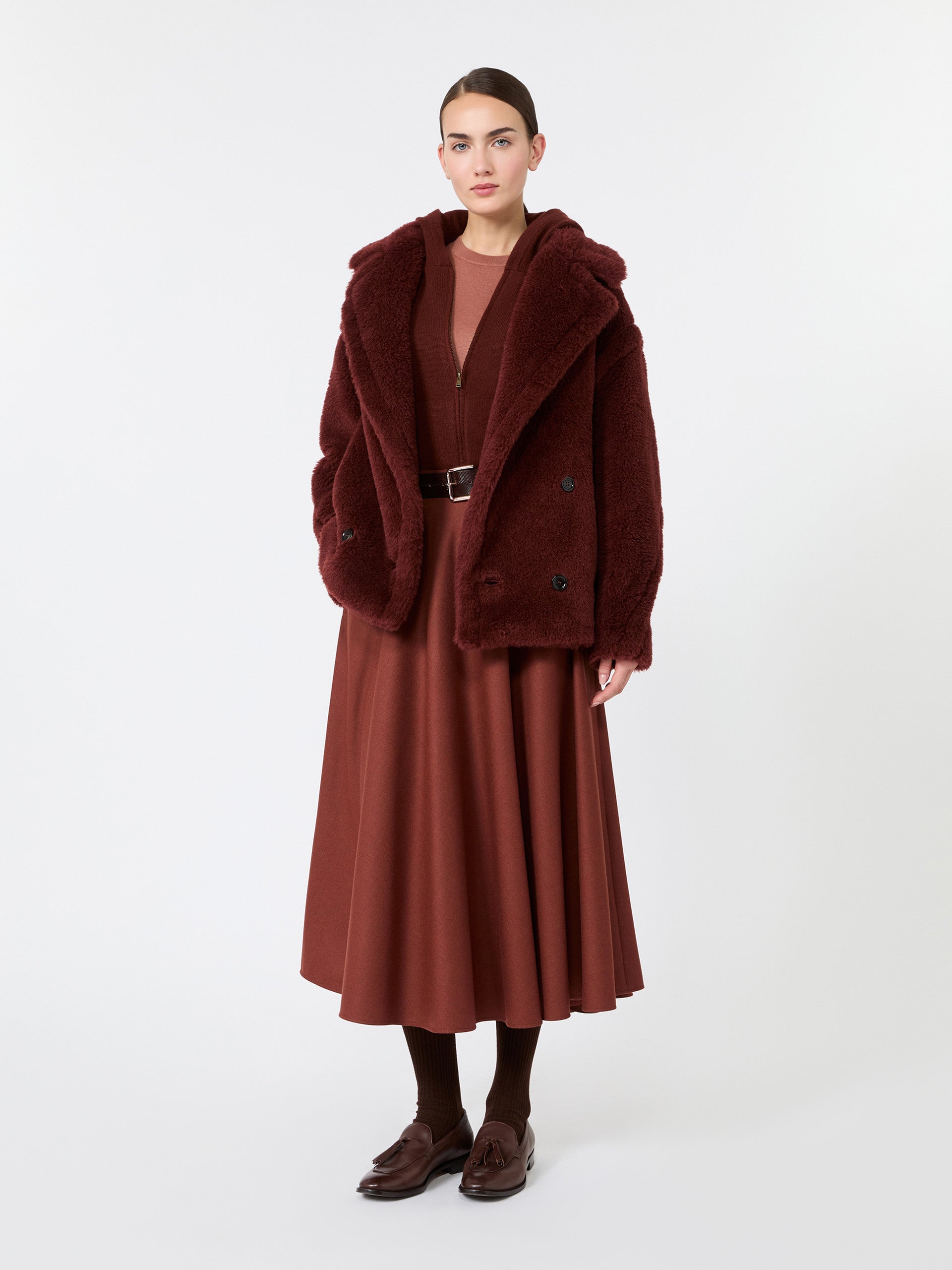 max mara alpaca and wool teddy fabric cropped biker jacket for women
