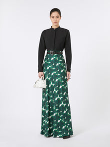 Long Printed Silk Skirt for Women - Emerald - Max Mara UAE