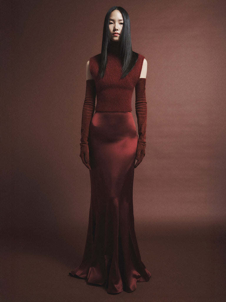 max mara long silk satin skirt