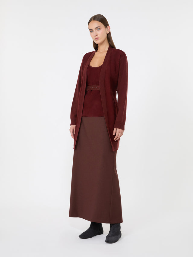 max mara long denim-effect wool skirt for women