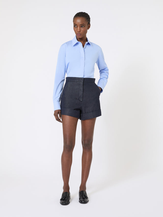 Cotton Poplin Shirt for Women - Light Blue - Max Mara UAE