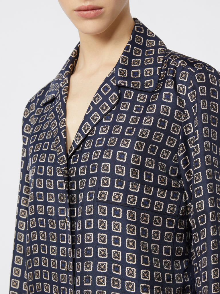 Semi-fitted printed silk shirt
