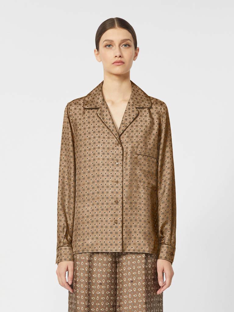 Semi-fitted printed silk shirt