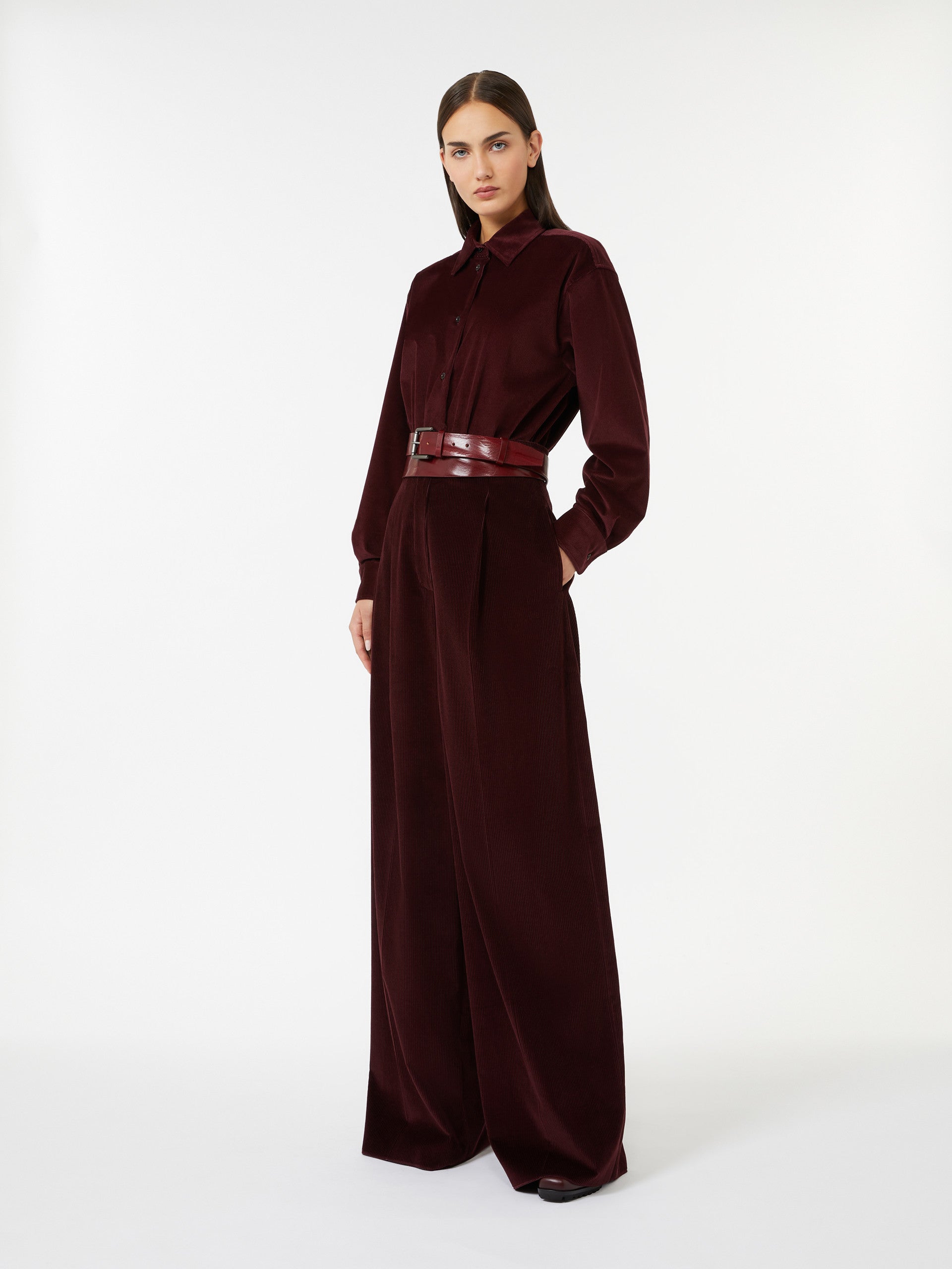 Velvet Bodysuit Shirt for Women - Cherry - Max Mara UAE