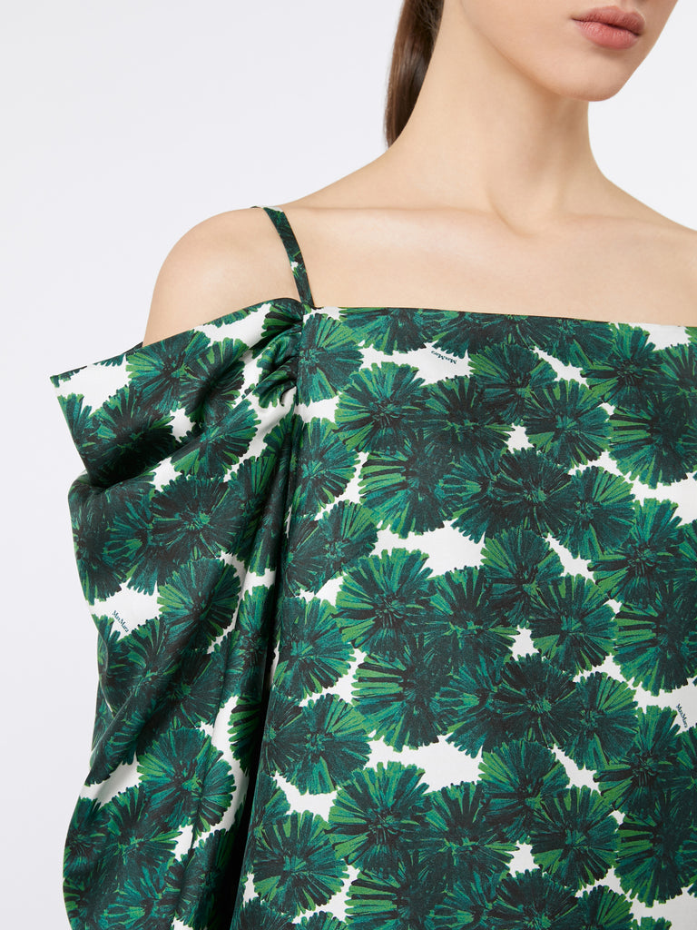 Printed silk off-the-shoulder blouse