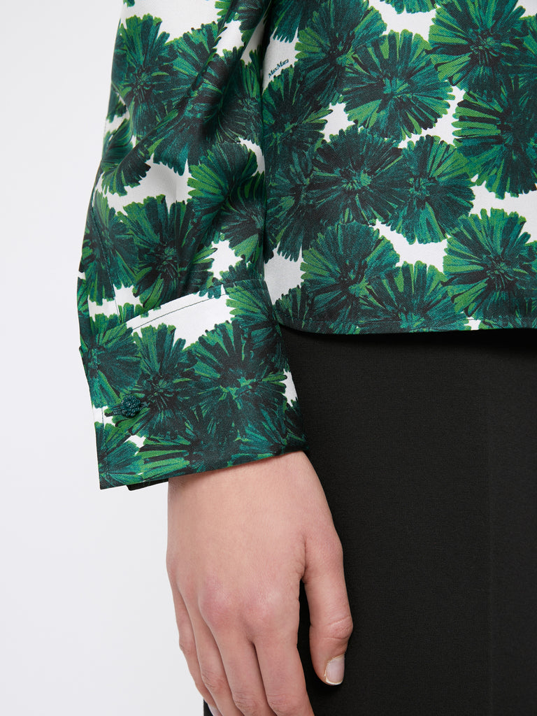 Printed silk off-the-shoulder blouse
