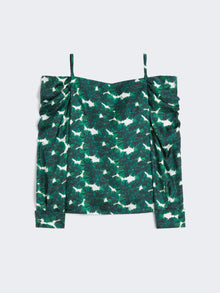Printed silk off-the-shoulder blouse