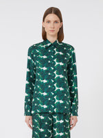 Mannish Printed Silk Shirt for Women - Emerald - Max Mara UAE