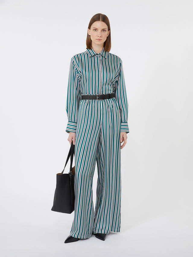 Printed Silk Cropped Shirt for Women - Dark Green - Max Mara UAE
