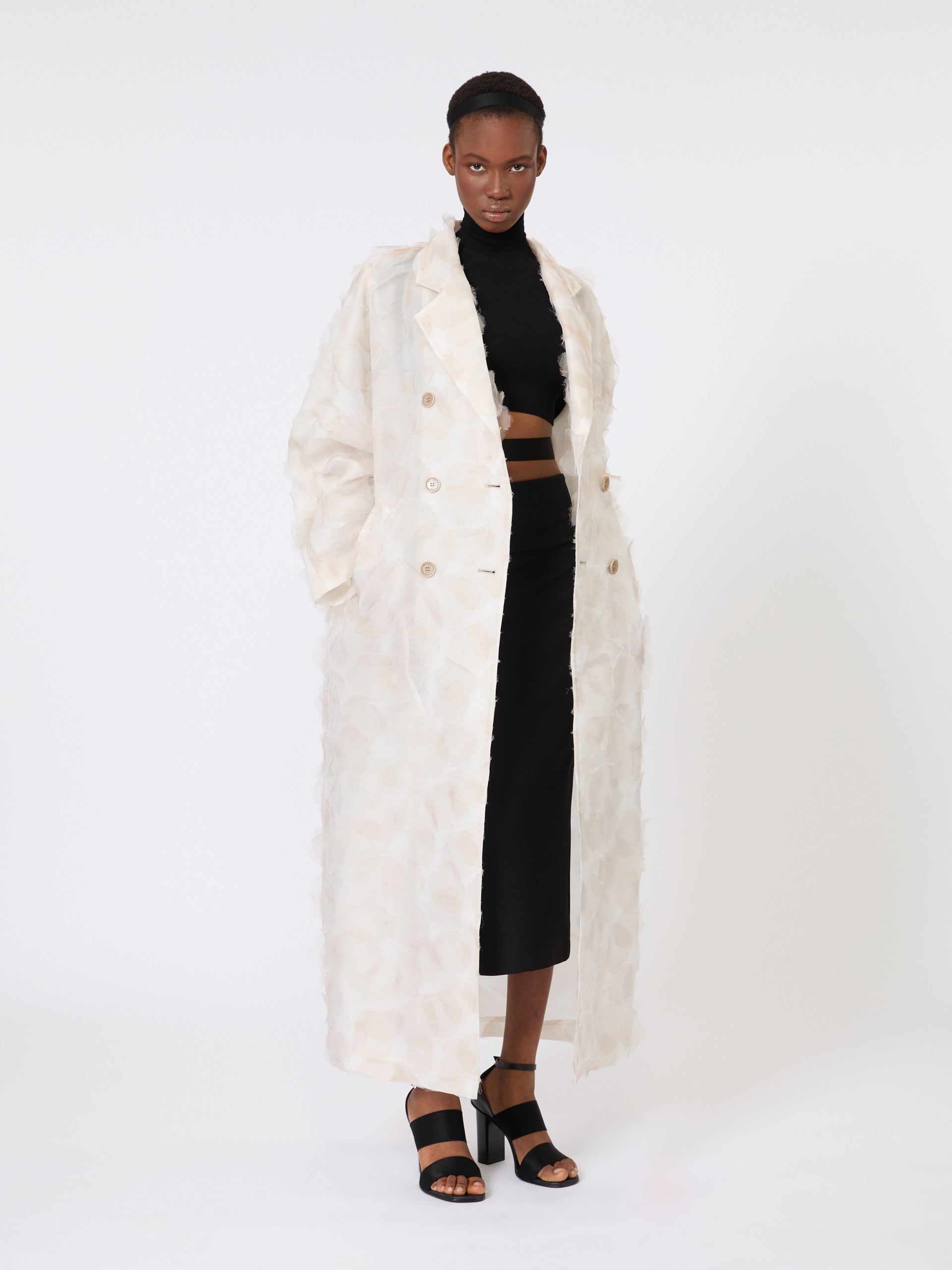 max mara double-breasted overcoat in fil coupÃ© jacquard for women