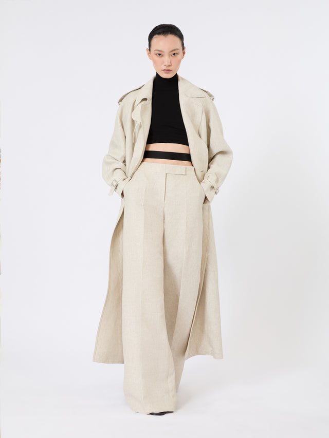 max mara pure linen drill double-breasted duster coat for women