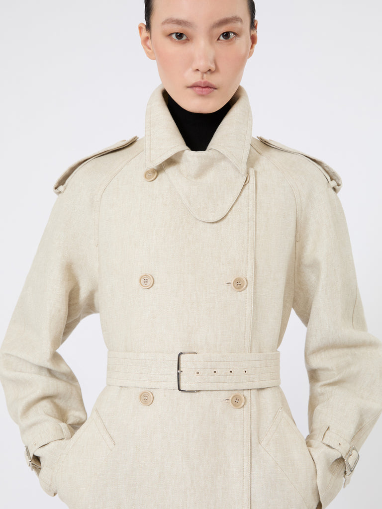 max mara pure linen drill double-breasted duster coat
