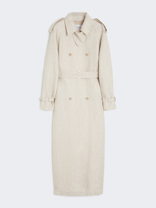 max mara pure linen drill double-breasted duster coat for women