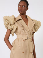 max mara sleeveless duster coat in linen basketweave with ruffles for women
