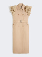 max mara sleeveless duster coat in linen basketweave with ruffles for women