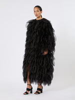 max mara long overcoat with petals in silk organza for women