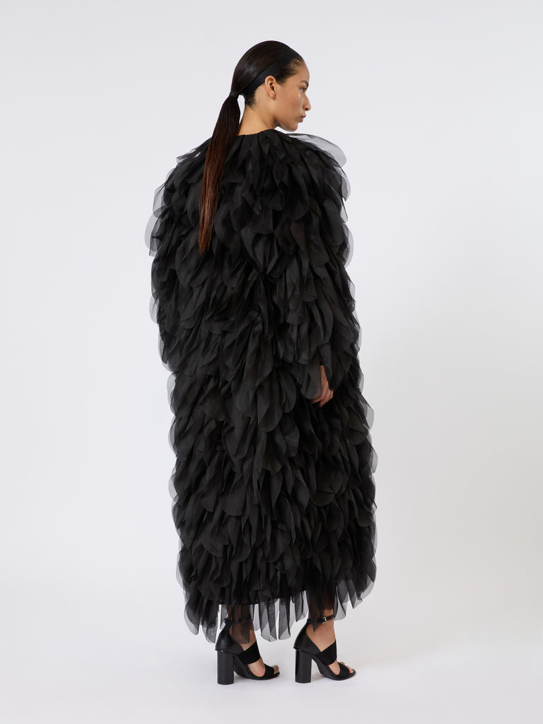 max mara long overcoat with petals in silk organza